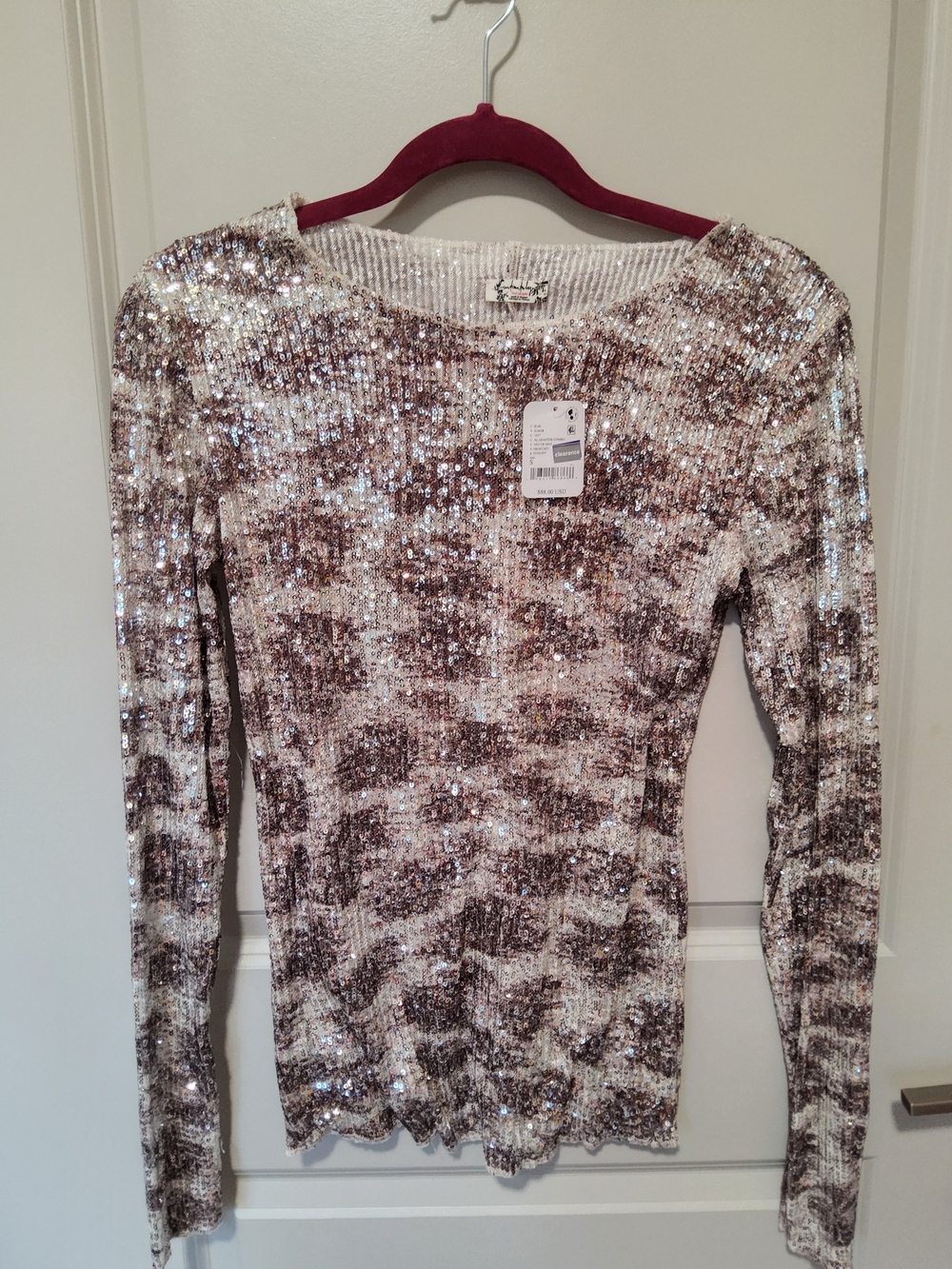 Free People Intimately long-sleeved sequin top in Alabastor Combo